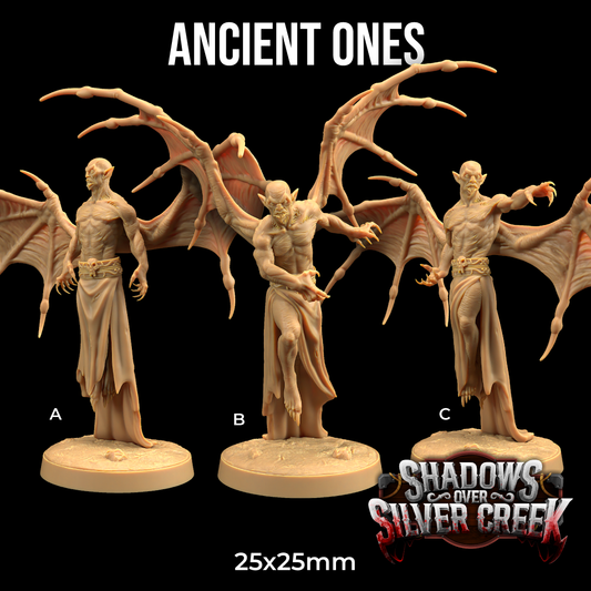 Image shows 3D renders for 3 different pose options of an ancient pureblood vampire gaming miniature