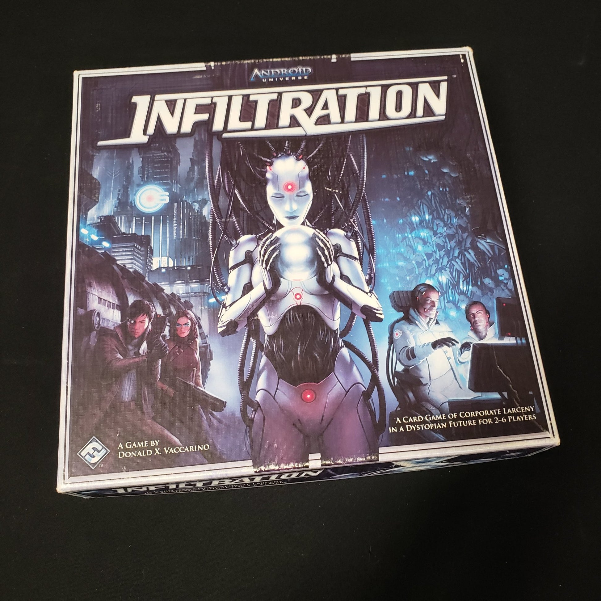 Image shows the front cover of the box of the Android: Infiltration board game