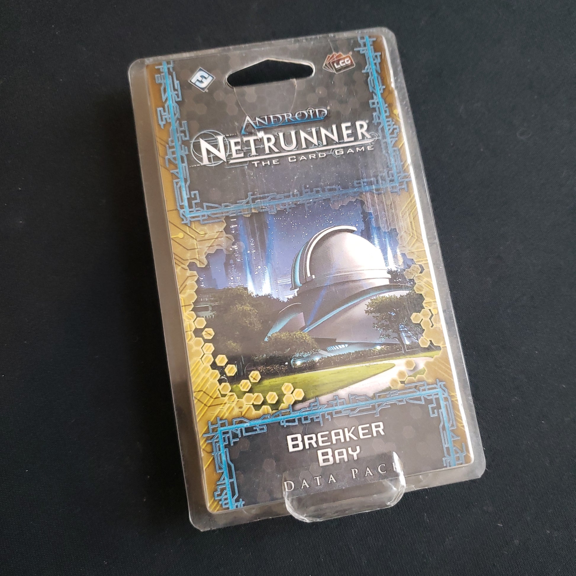 Image shows the front of the package for the Breaker Bay Data Pack for the Android: Netrunner card game