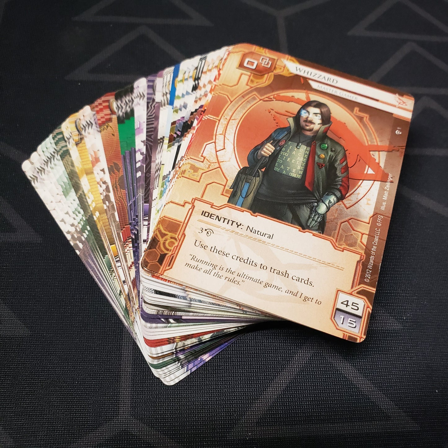 Image shows the fanned out cards of the What Lies Ahead pack for the card game Android Netrunner