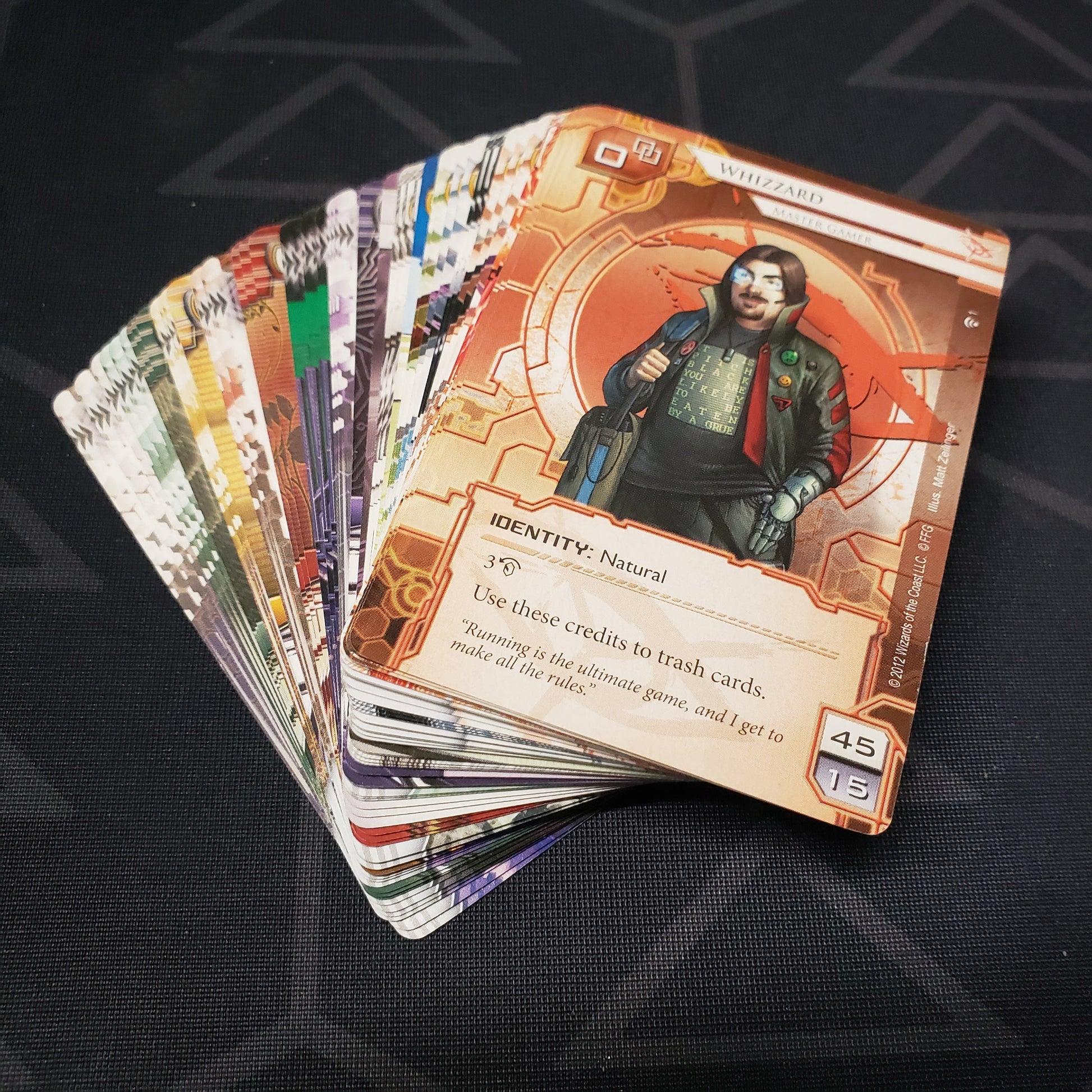 Image shows the fanned out cards of the What Lies Ahead pack for the card game Android Netrunner