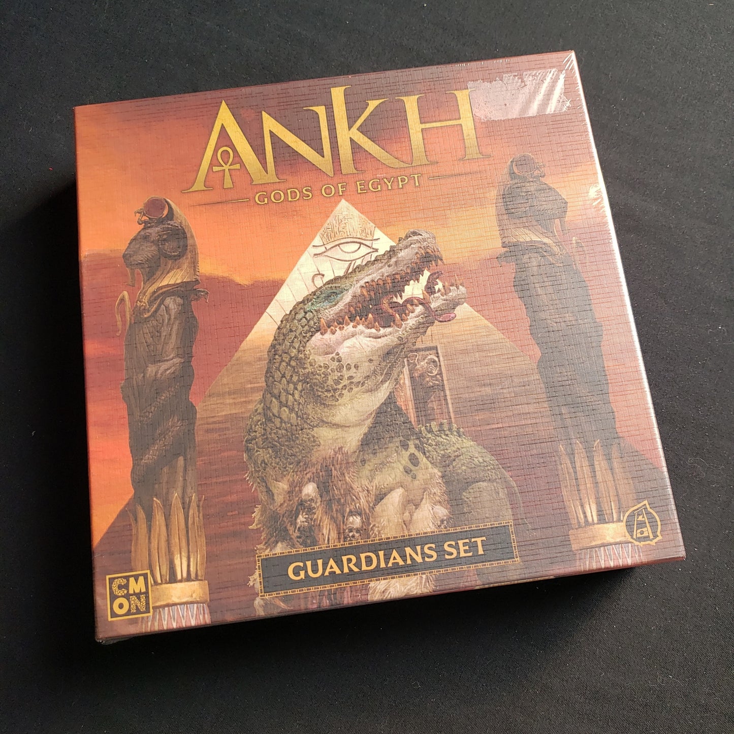 Image shows the front cover of the box of the Guardians Set expansion for the Ankh: Gods of Egypt board game