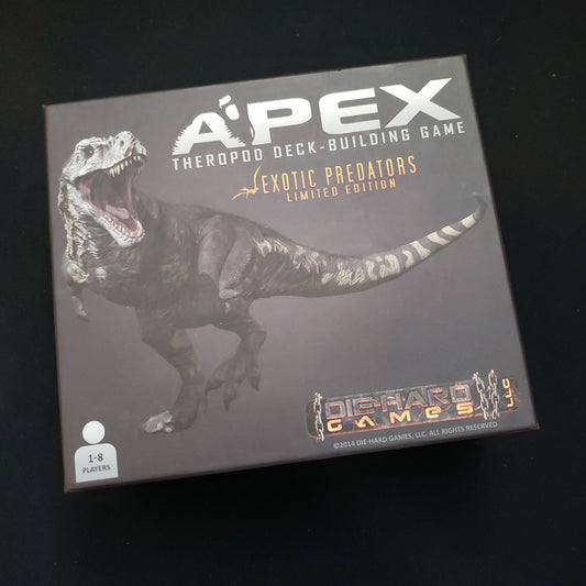 Image shows the front cover of the box of the card game Apex
