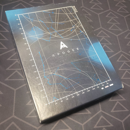 Image shows the front cover of the box for the Apogee board game