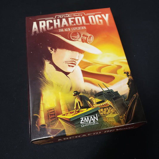 Image shows the front cover of the box of the card game Archaeology: The New Expedition