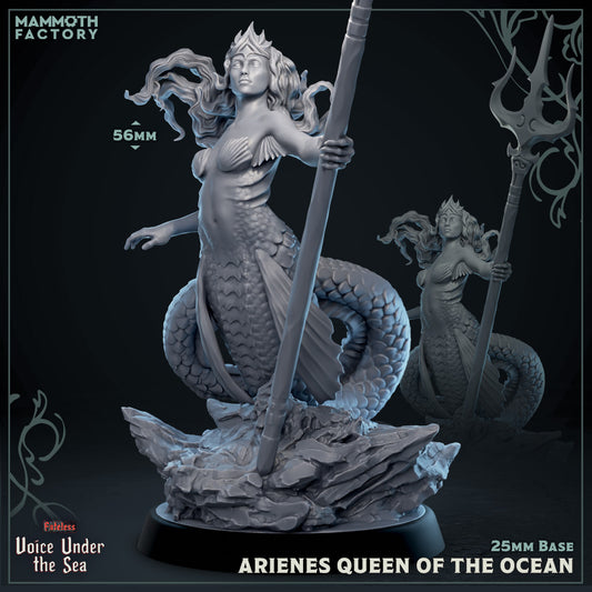 Image shows a 3D render of a mermaid queen gaming miniature.