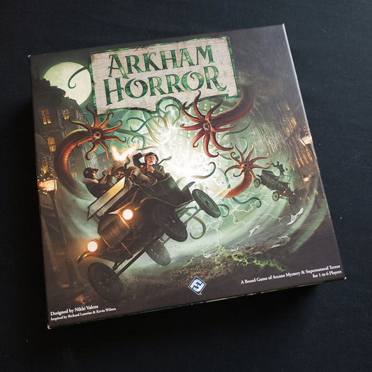 Image shows the front cover of the box of the Arkham Horror: Third Edition board game