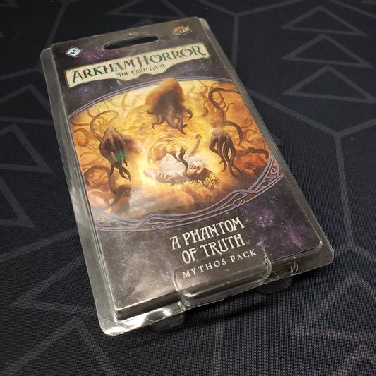 Image shows thefront of the package for the Phantom of Truth Mythos Pack expansion for Arkham Horror: The Card Game