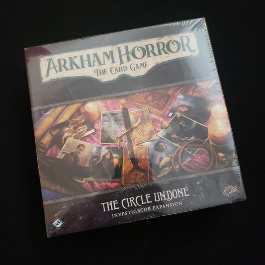 Image shows the front cover of the box of the Circle Undone Investigator expansion for the Arkham Horror card game