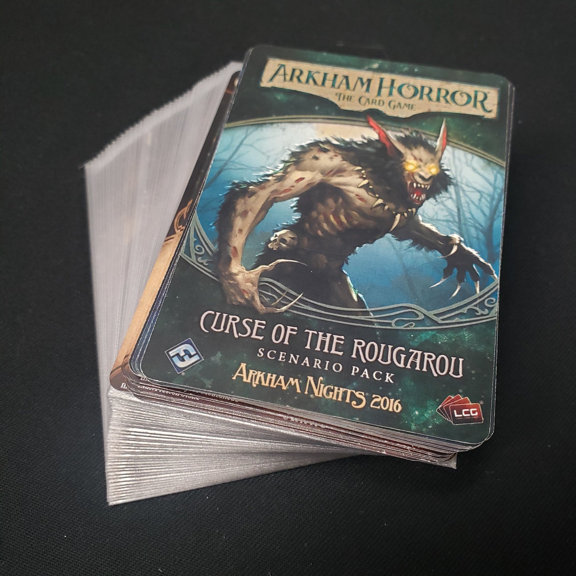 Image shows the cards for the Curse of the Rougarou Scenario Pack expansion for Arkham Horror: The Card Game