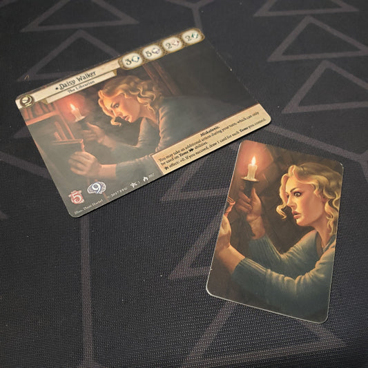 Image shows the two cards from the Invocation 2017 Alternate Art Daisy Walker Cards promo pack for the card game Arkham Horror
