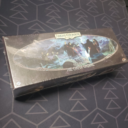 Image shows the front cover of the box of the Return to the Circle Undone expansion for the Arkham Horror card game