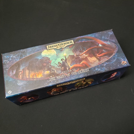 Image shows the front cover of the box of the Return to the Night of the Zealot expansion for the Arkham Horror card game