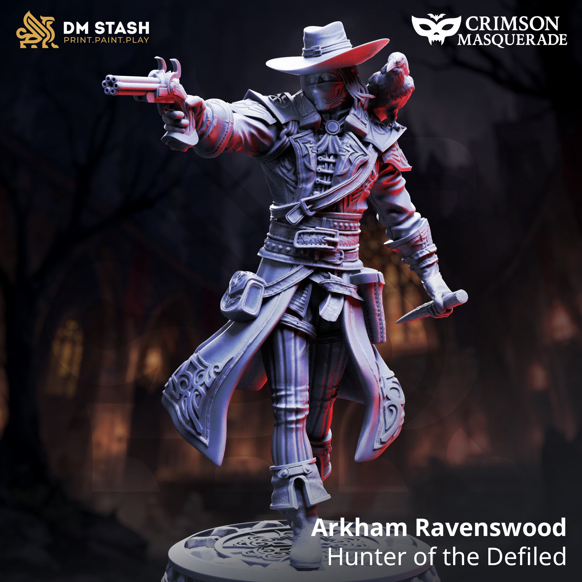 Image shows a 3D render of a human gunslinger gaming miniature.