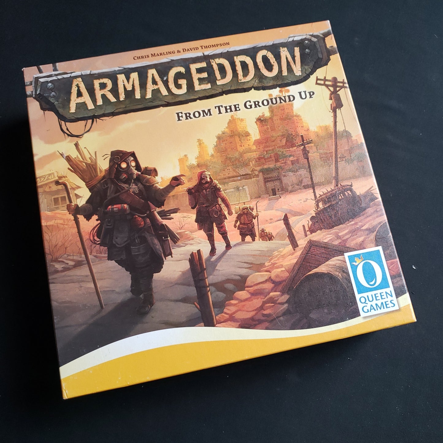 Image shows the front cover of the box of the Armageddon board game