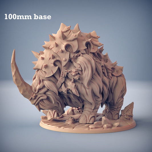 Image shows a 3D render of an armored beast gaming miniature