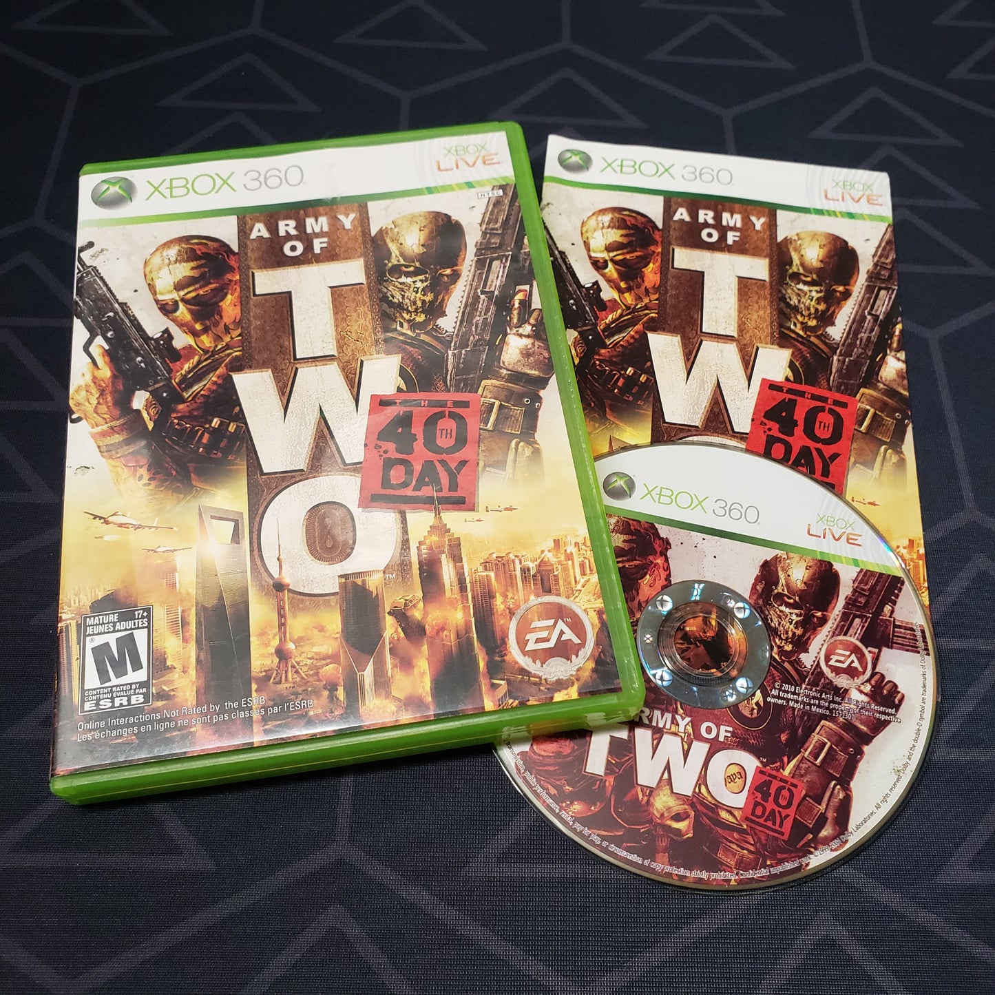 Image shows the case, manual & disc for the video game Army of Two: The 40th Day for Xbox 360