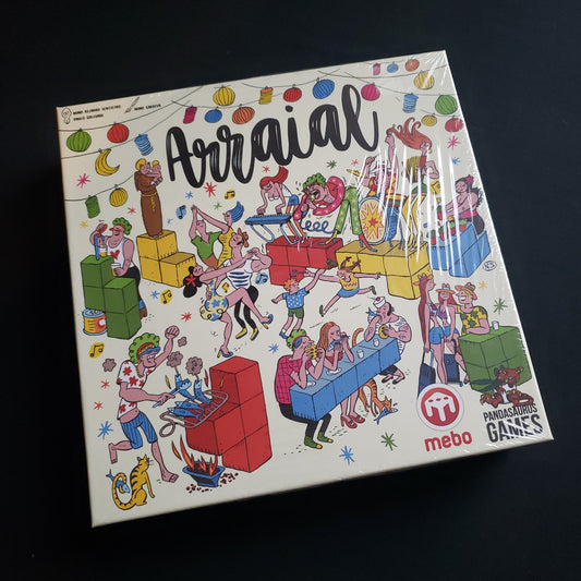 Image shows the front cover of the box of the Arraial board game