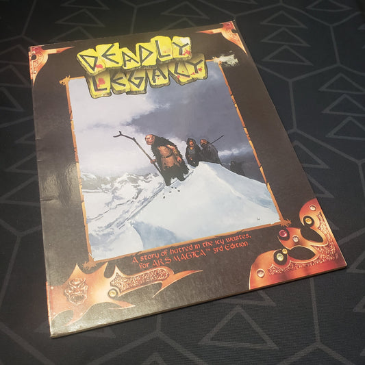 Image shows the front cover of the Deadly Legacy book for the roleplaying game Ars Magica 3E