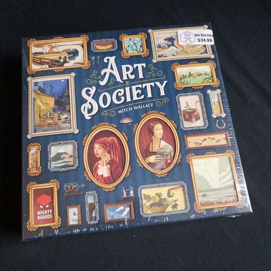 Image shows the front cover of the box of the Art Society board game