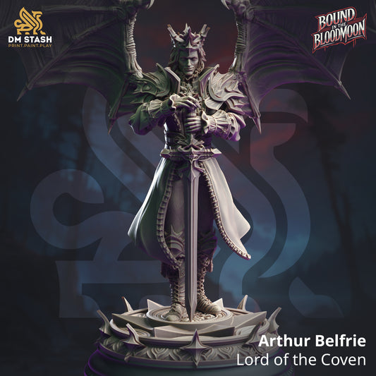 Image shows a 3D render of an vampire lord gaming miniature