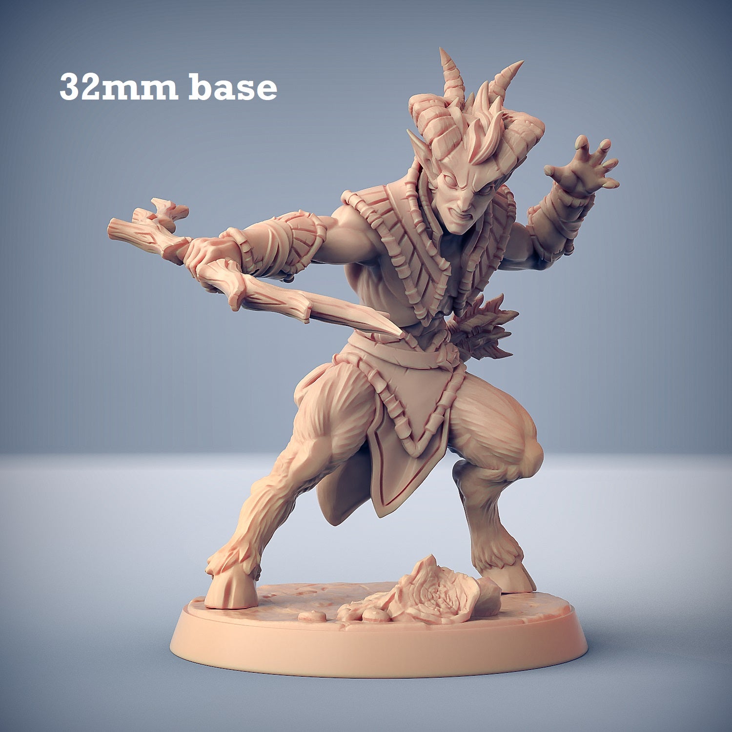 Image shows a 3D render of a faun ranger gaming miniature.