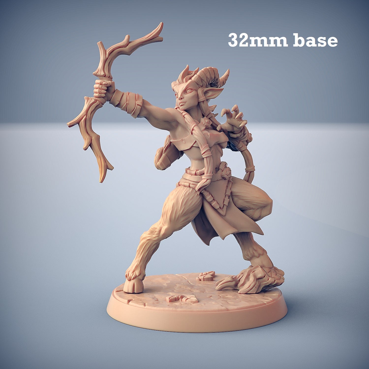 Image shows a 3D render of a faun ranger gaming miniature.