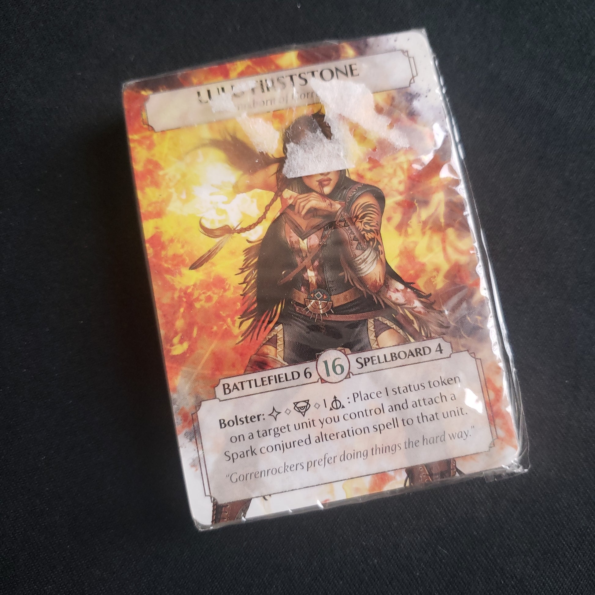 Image shows the shrinkwrapped cards for the Gorrenrock Survivors expansion for the card game Ashes Reborn