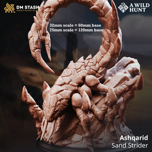 Image shows a 3D render of a desert scorpion gaming miniature.