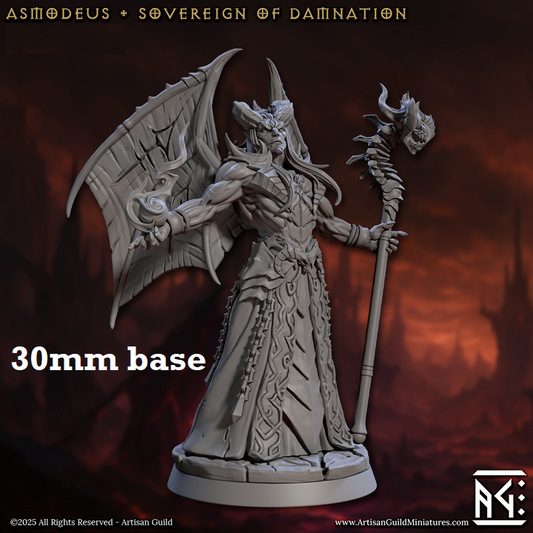Image shows a 3D render of a winged tiefling warlock gaming miniature.