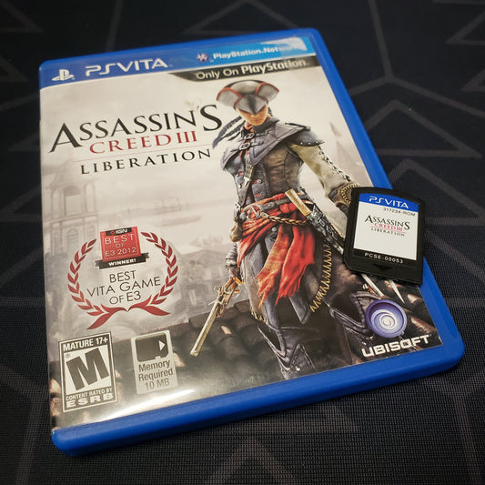 Image shows the case & cartridge for the game Assassin's Creed III: Liberation for Playstation Vita