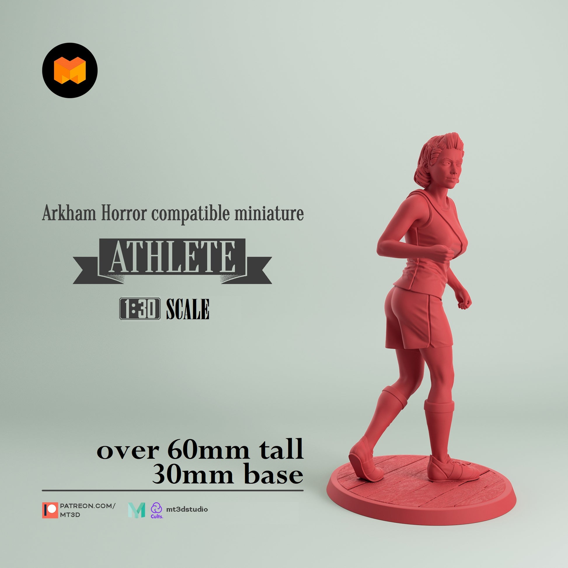 Image shows a 3D render of a 1920s era athlete gaming miniature.