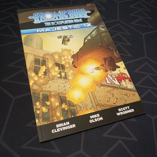 Image shows the front cover of the Majestic 12 book for the roleplaying game Atomic Robo