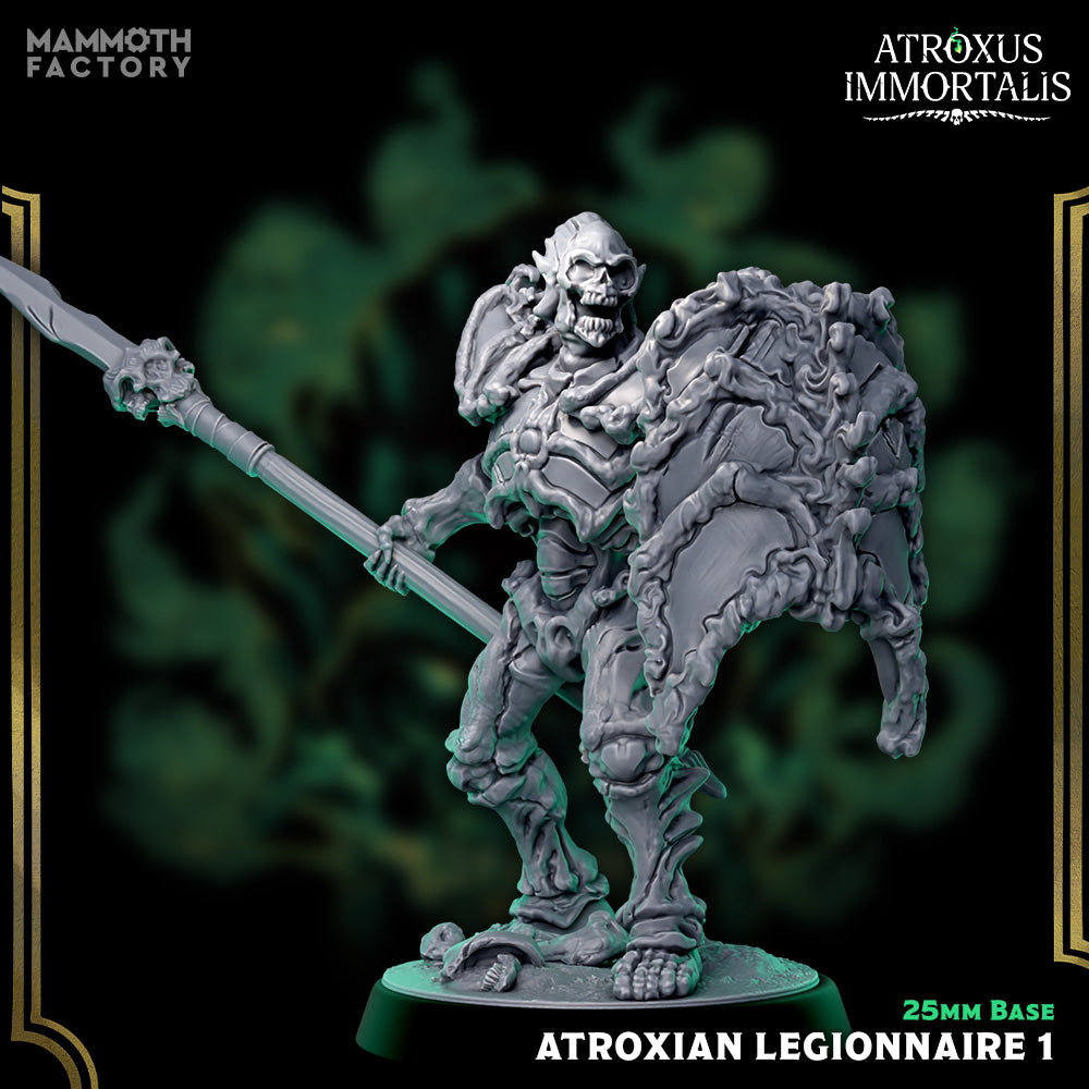 Image shows a 3D render of a skeleton warrior gaming miniature.
