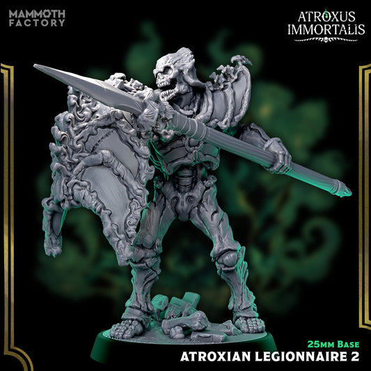 Image shows a 3D render of a skeleton warrior gaming miniature.