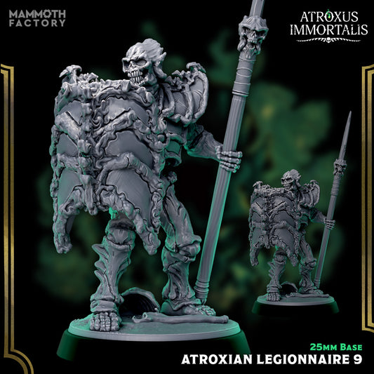 Image shows a 3D render of a skeleton warrior gaming miniature.
