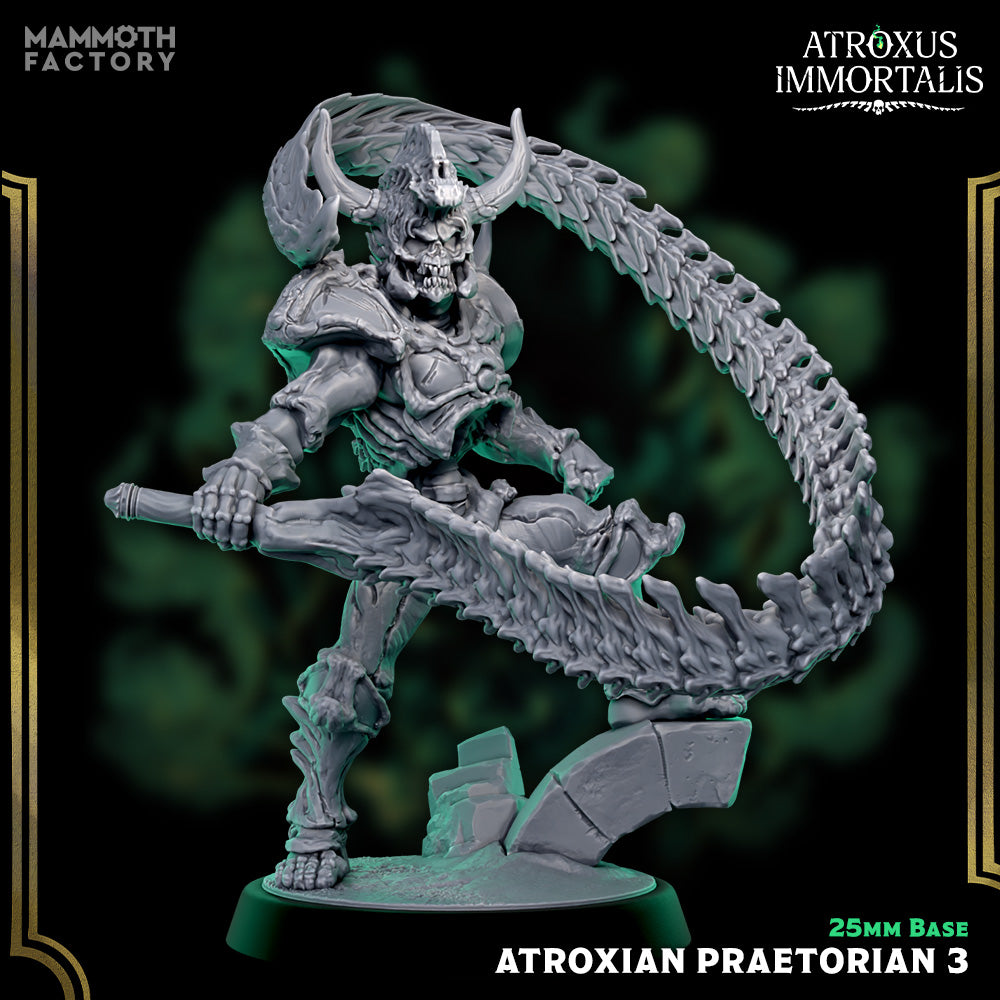 Image shows a 3D render of a skeleton warrior gaming miniature with a large bone whip