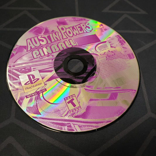 Image shows the label side of the game disc for the video game Austin Powers Pinball for Playstation 1