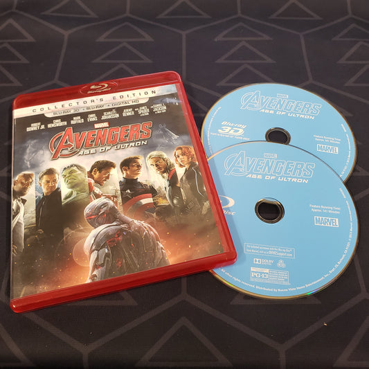 Image shows the case & two discs for the movie Avengers Age of Ultron: 3D Collector's Edition on Blu-Ray
