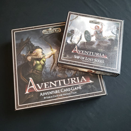 Image shows the front cover of the box of the Aventuria: Adventure Card Game