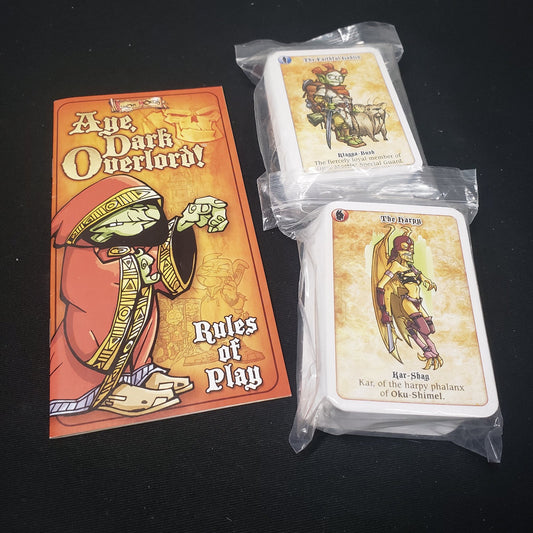 Image shows the front cover of the box of the Aye Dark Overlord: Green Box card game
