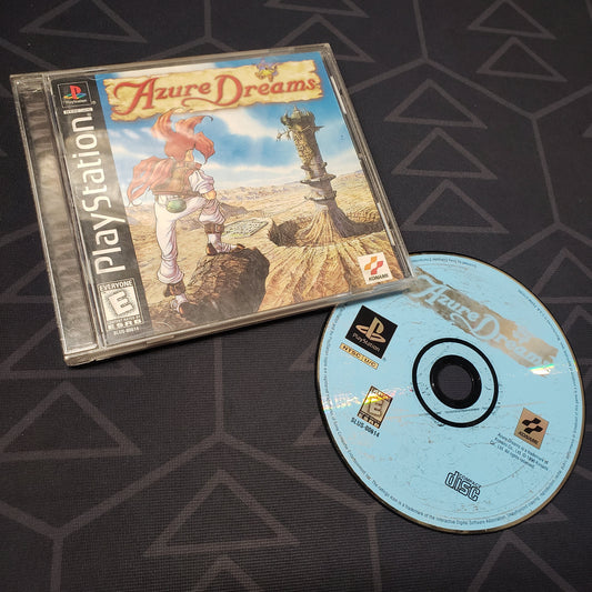 Image shows the jewel case with manual and disc for the video game Azure Dreams for Playstation 1