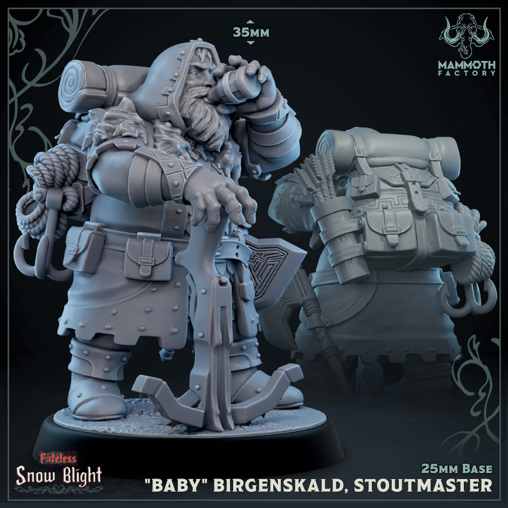 Image shows a 3D render of a dwarf fighter gaming miniature