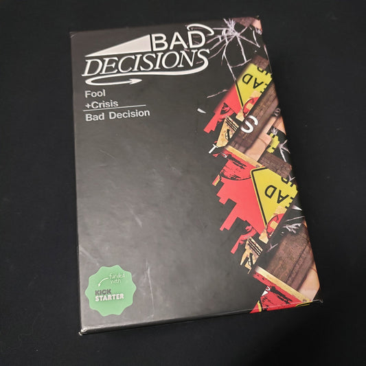 Image shows the front cover of the box of the Bad Decisions party game
