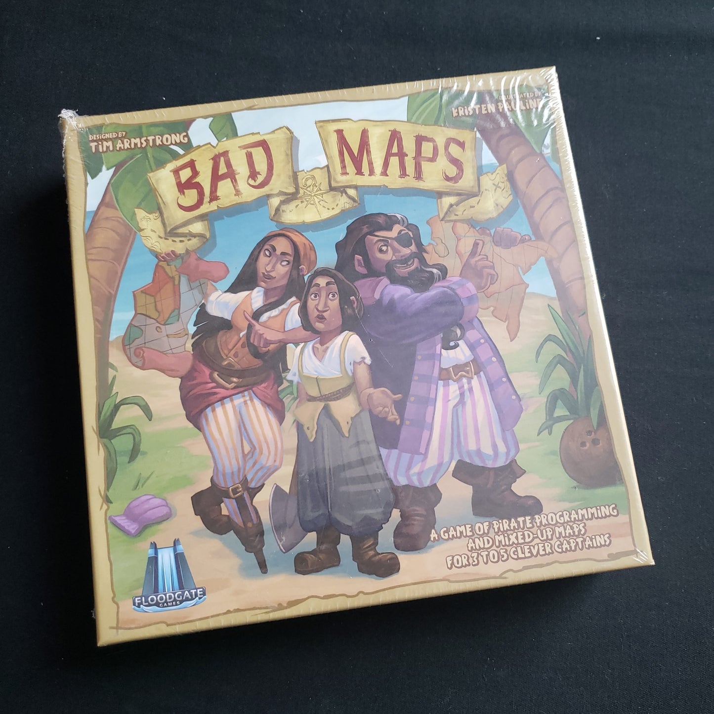 Image shows the front cover of the box of the Bad Maps board game