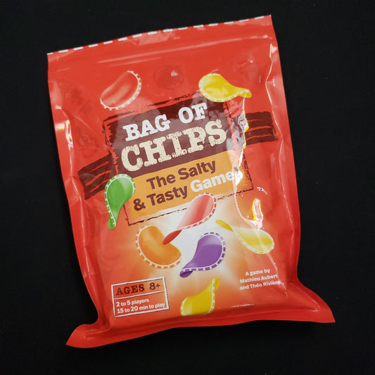 Image shows the front cover of the package of the Bag of Chips card game