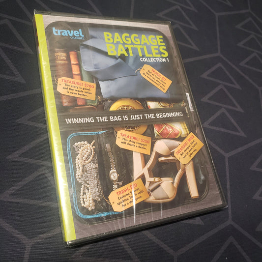 Image shows the front of the case for the first episode collection of Baggage Battles on DVD