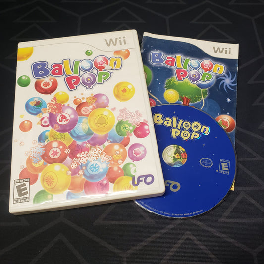 Image shows the case, manual & disc for the video game Balloon Pop for Nintendo Wii