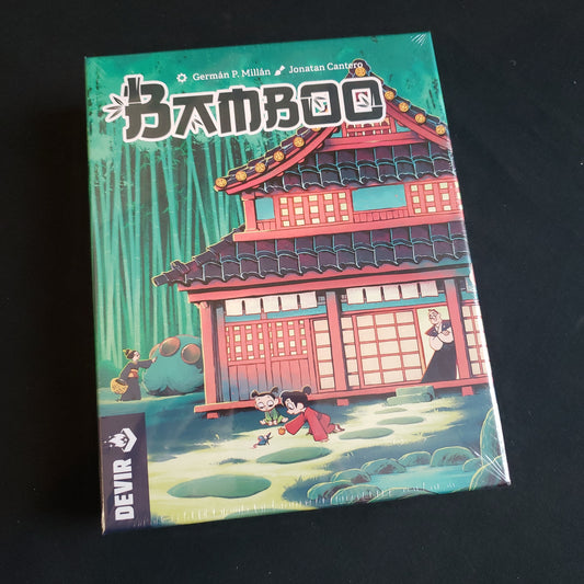 Image shows the front cover of the box of the Bamboo board game