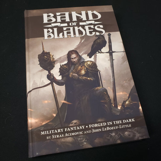 Image shows the front cover of the Band of Blades roleplaying game book